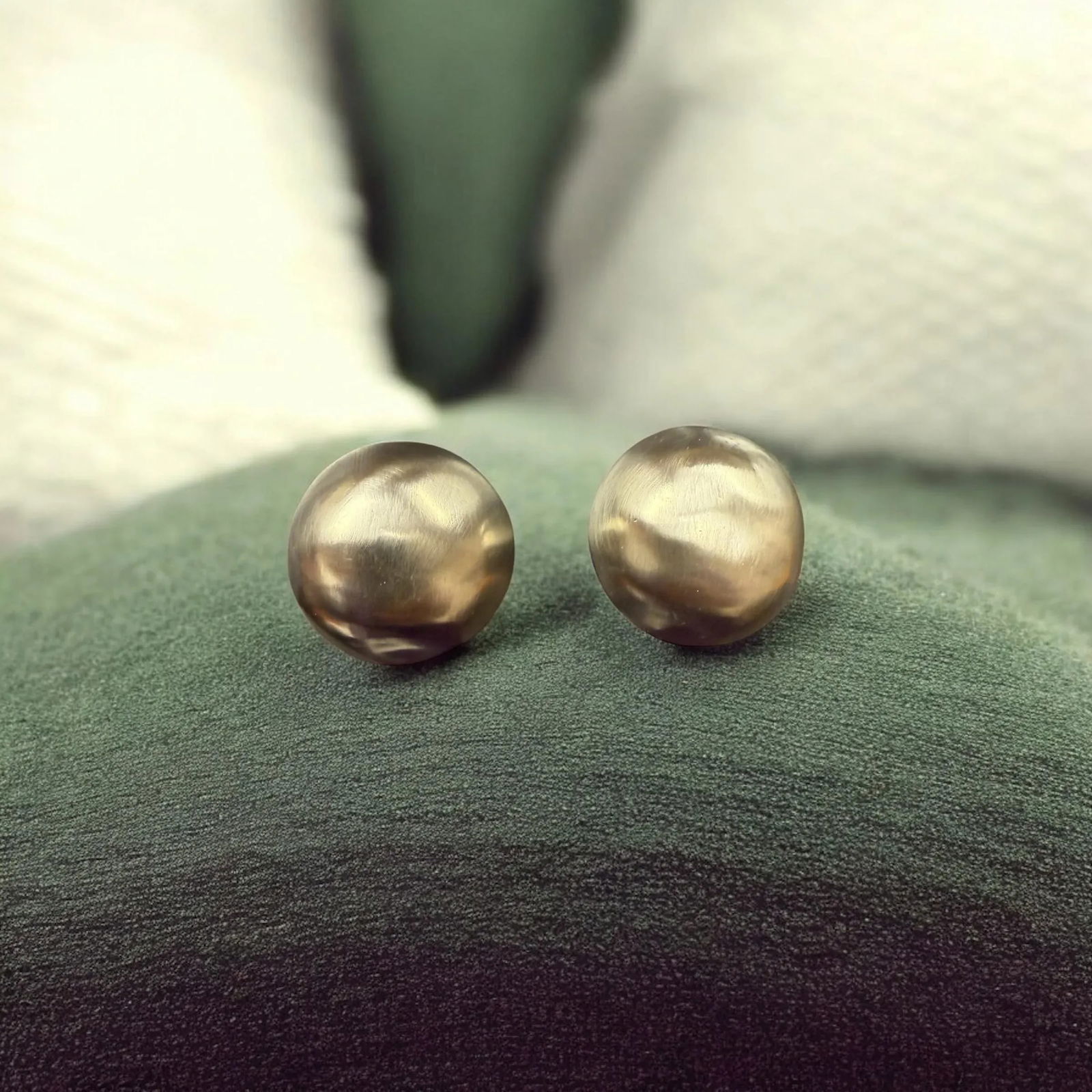 Vintage Les Bernard Large Button Satin Chrome Clip on Earrings, A Pair - 2
