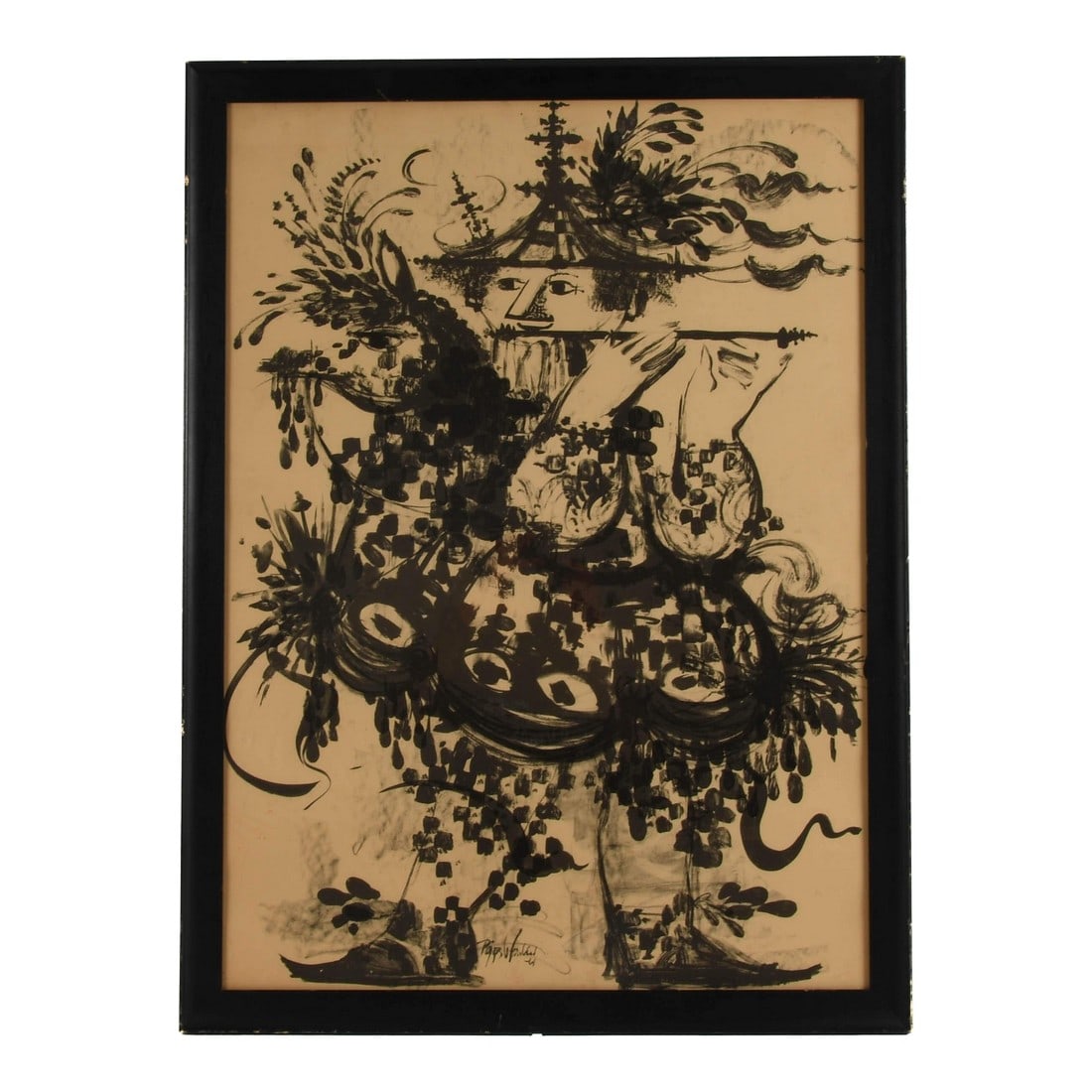 Framed Signed FlÃ¸jtespiller Lithograph by BjÃ¸rn Wiinblad (1 of 12)