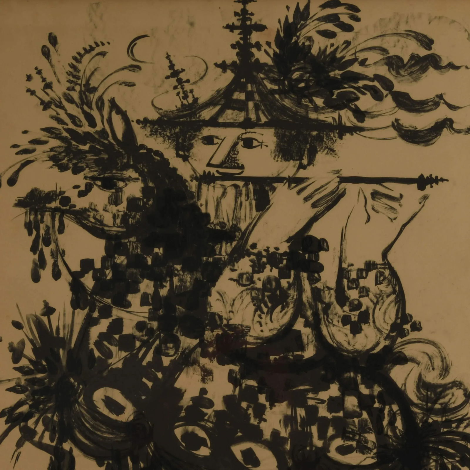 Framed Signed FlÃ¸jtespiller Lithograph by BjÃ¸rn Wiinblad - 2