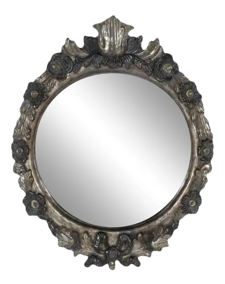 1990s Vintage Italian Oval Shaped Wood Carved Mirror (1 of 10)