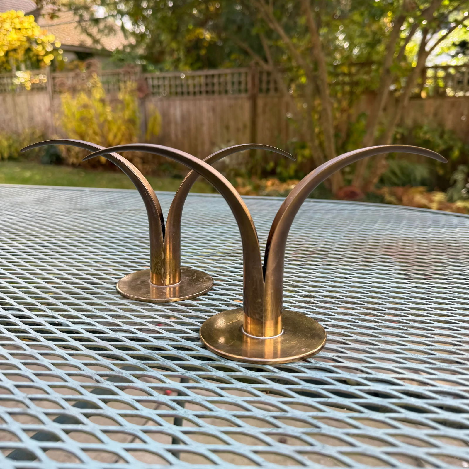 Pair of Ystad Metall Ivar Ã…lenius Björk Swedish Lily Brass Mid-Century Candlesticks - 2