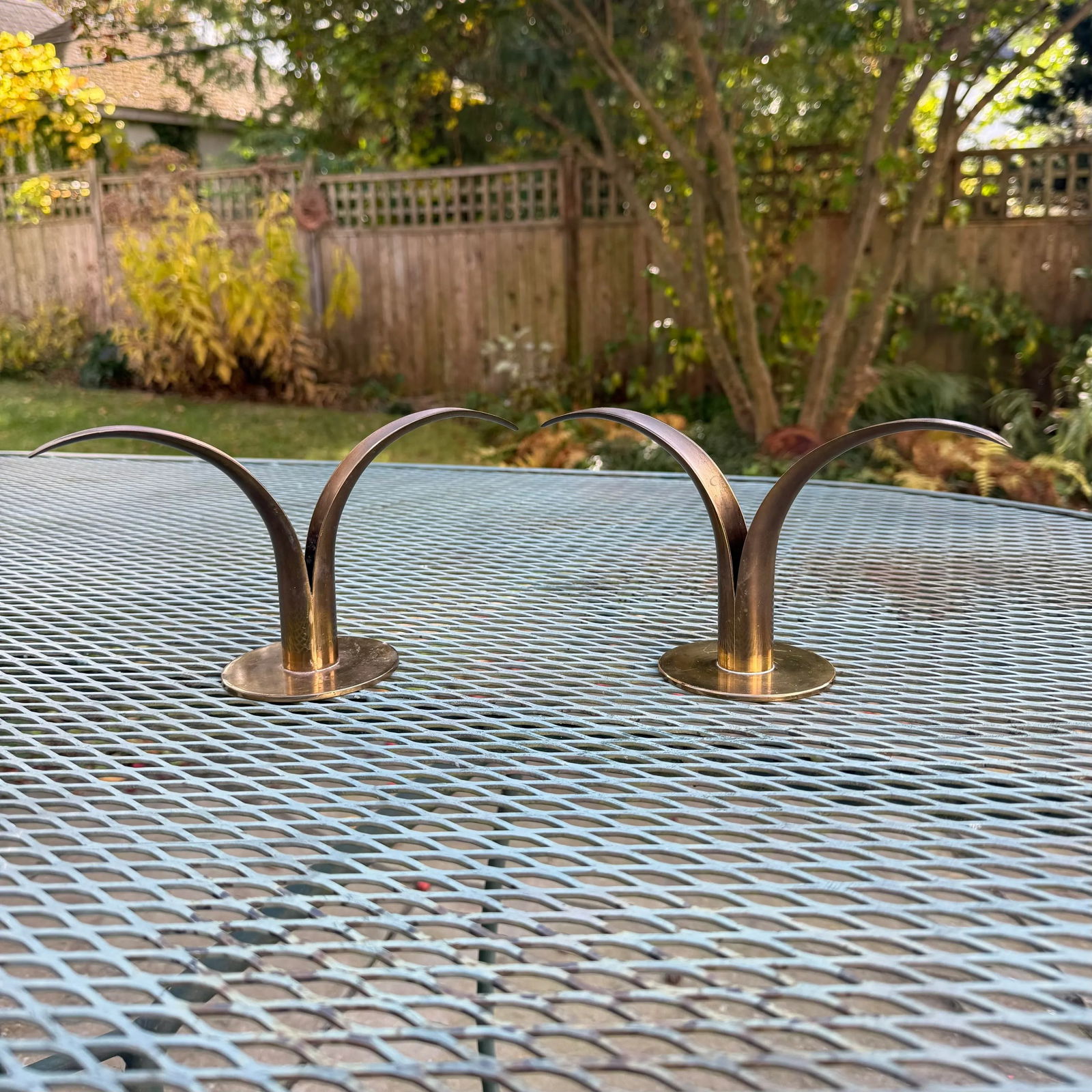 Pair of Ystad Metall Ivar Ã…lenius Björk Swedish Lily Brass Mid-Century Candlesticks - 3