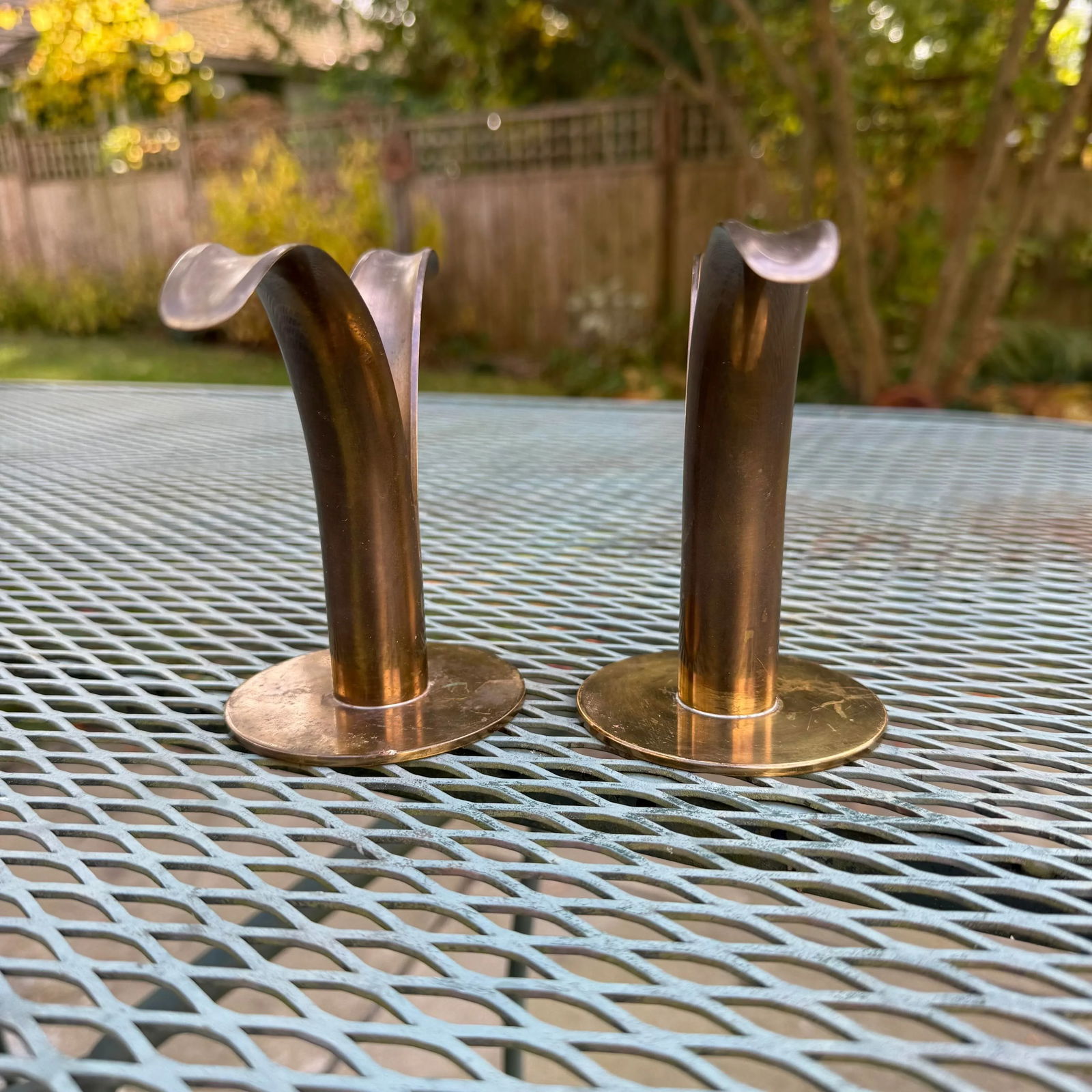 Pair of Ystad Metall Ivar Ã…lenius Björk Swedish Lily Brass Mid-Century Candlesticks - 4