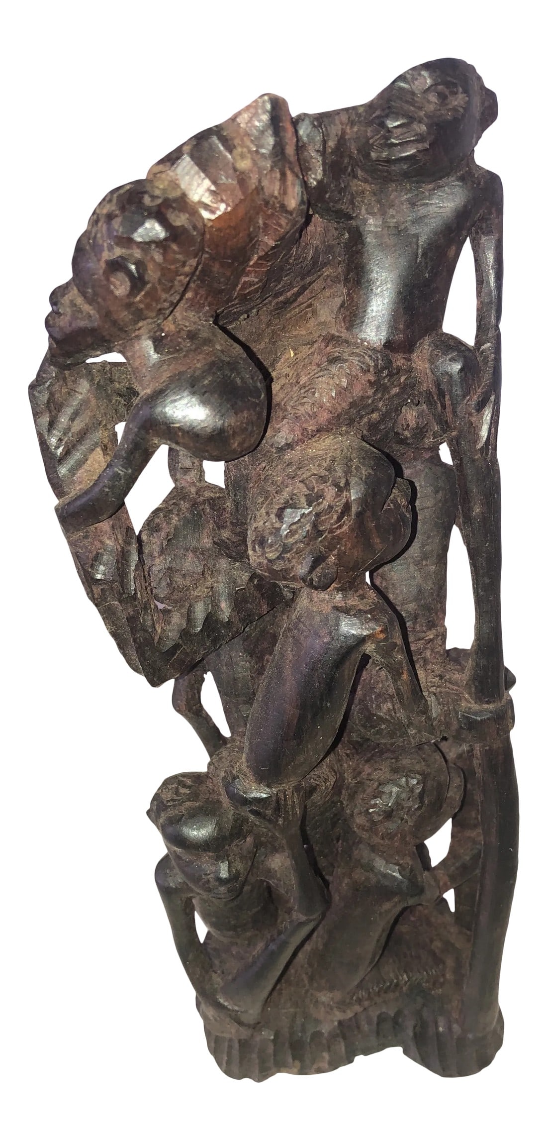 Late 20th Century Figurative Wooden Hand Carved African Sculpture: Beautiful hand carved African sculpture. Great detail and perfect addition to any space and for the interior designer. Condition: Alterations: Original Condition Unaltered Imperfections: Some