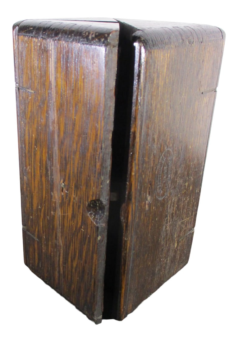 Arts and Crafts Oak Magic Box 1889: Rectangular Oak Sewing toolbox. (Magic Box) for small delicate tools. Intriguing smart puzzle, magic box in its' simple motion. Solid oak panels in triangular construction that together fold into