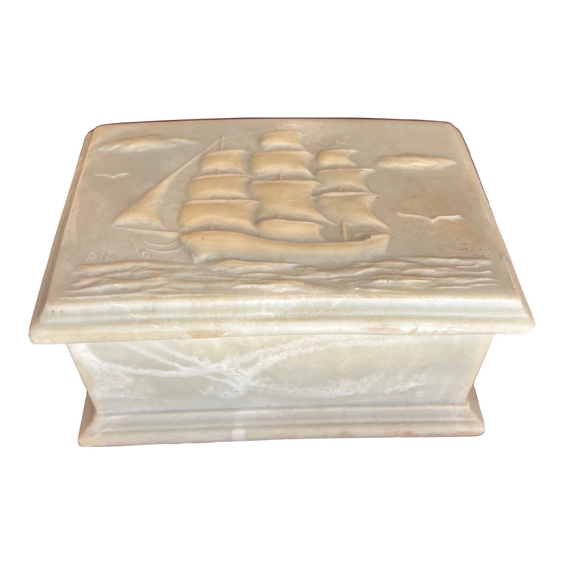 1970s Small White Marble Nautical Ship Box: Up for consideration is a beautiful vintage small white marble nautical ship box. This would look lovely in your home and it is a perfect conversation starter for your guests. This piece is also a