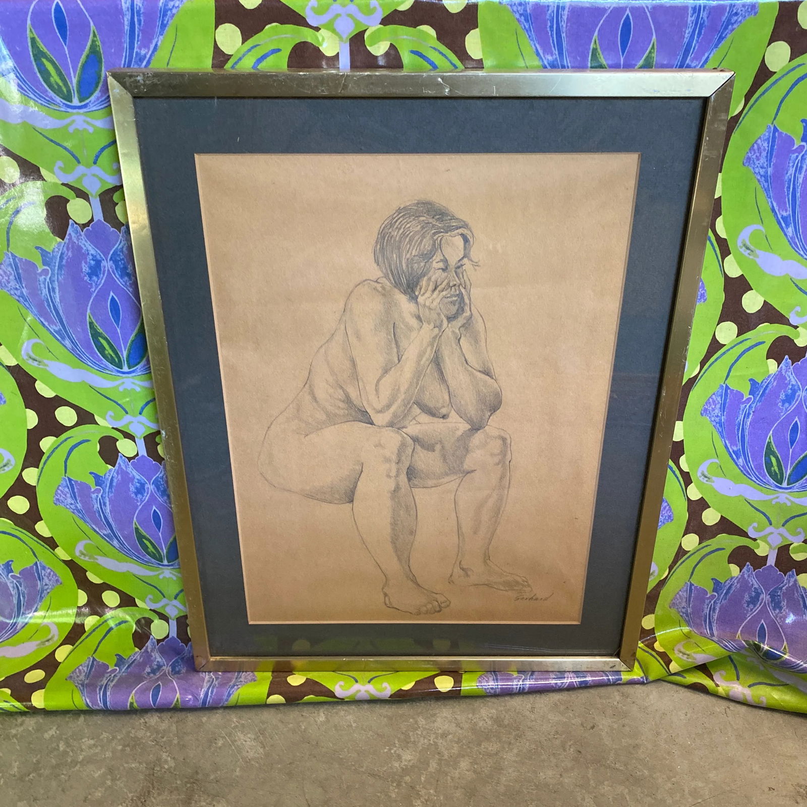 1970s Figurative Nude Pencil Sketch, Framed - 6