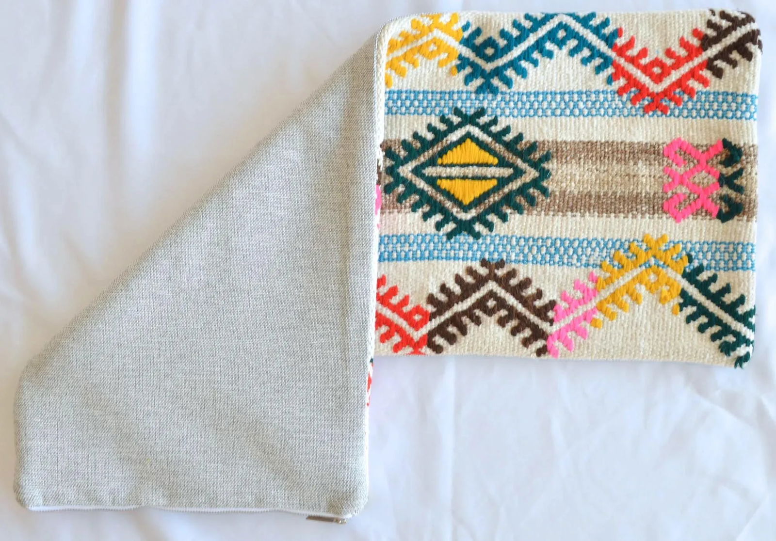 1970s Turkish Kilim Lumbar Pillow Cover Handmade Wedding Pillow 12" X 30" - 5