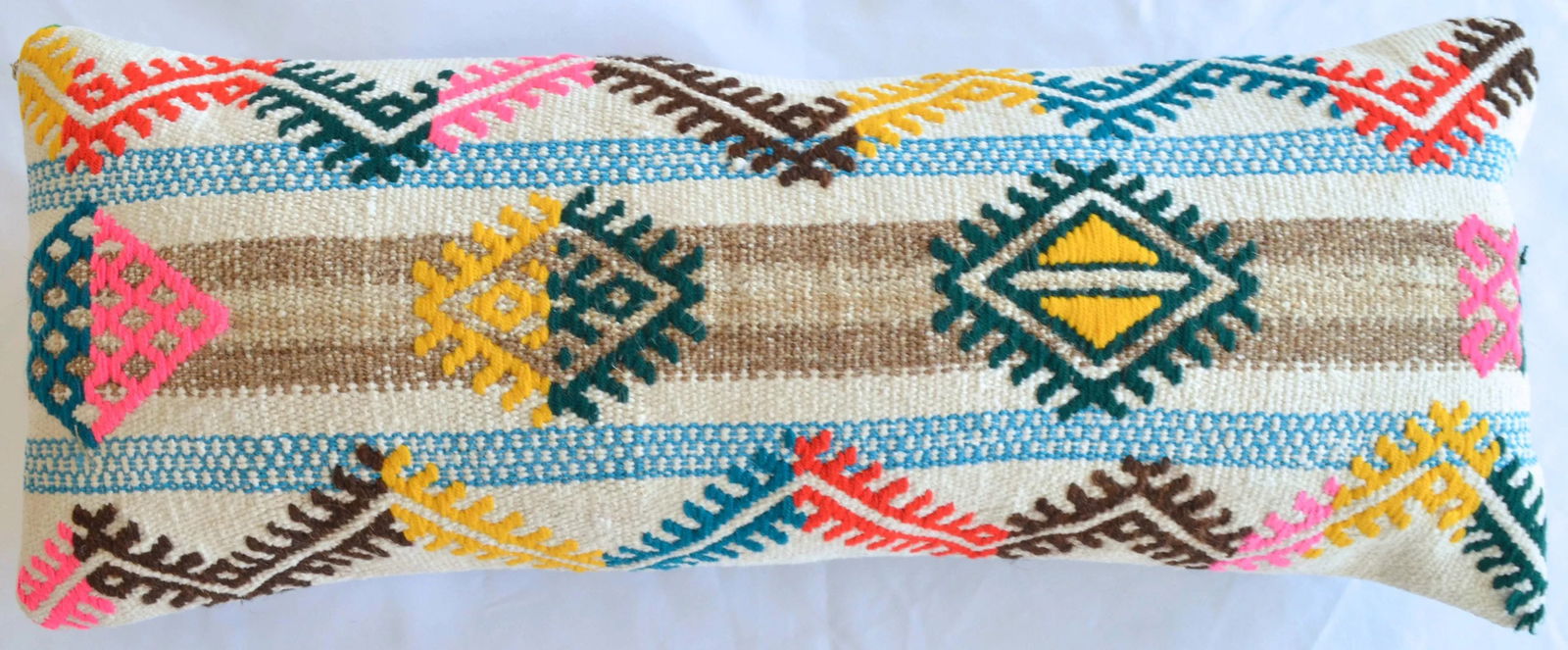 1970s Turkish Kilim Lumbar Pillow Cover Handmade Wedding Pillow 12" X 30" - 7