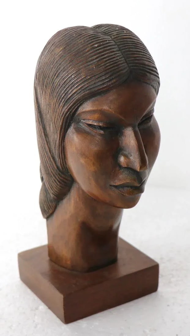 Mid Century Carved Wood Female Bust - 2