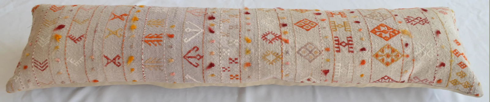1970s Turkish Kilim Lumbar Pillow Cover Handmade Wedding Pillow 13" X 50" - 4