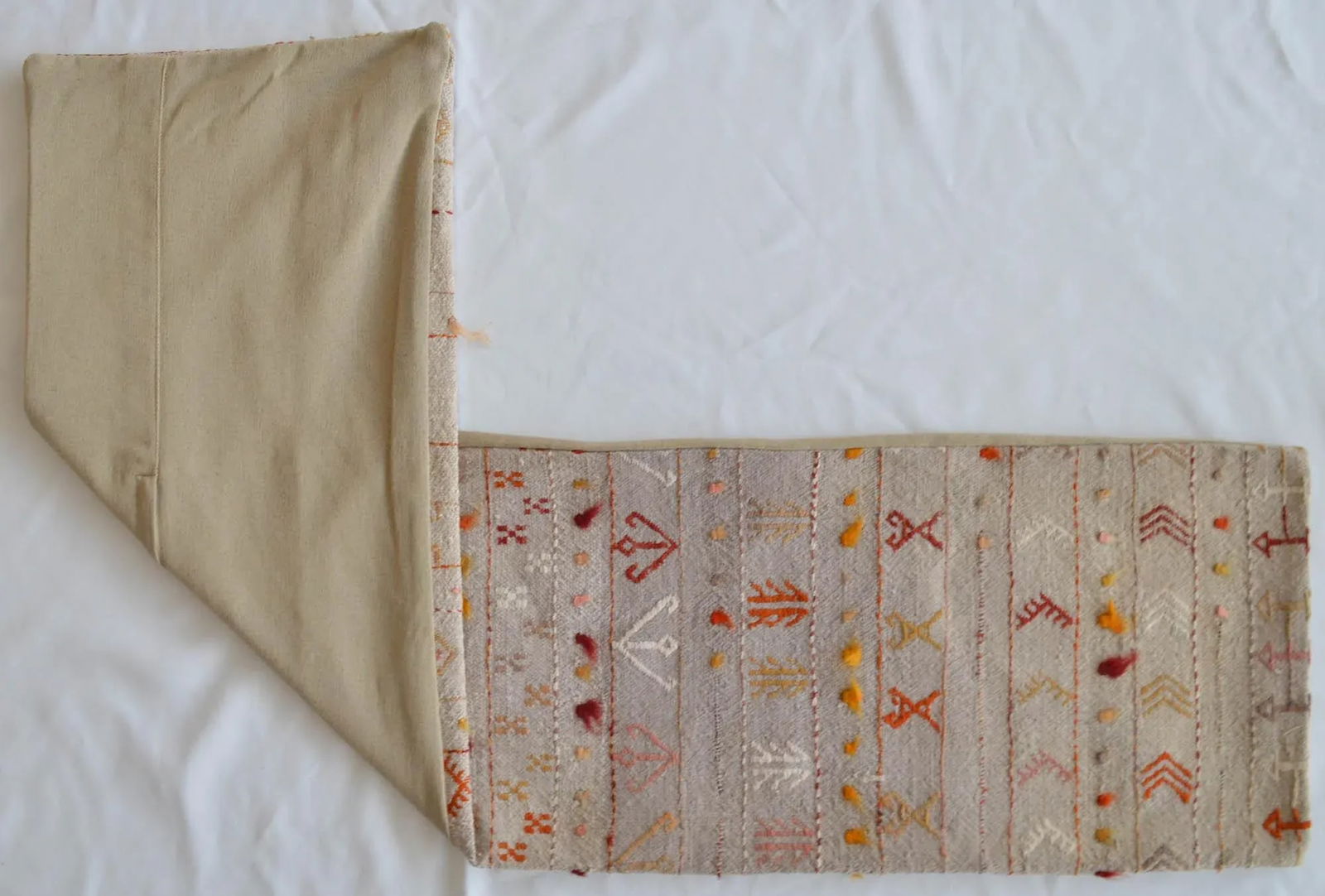 1970s Turkish Kilim Lumbar Pillow Cover Handmade Wedding Pillow 13" X 50" - 5