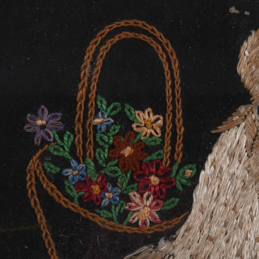 Framed Crewel Work and Inlaid Straw Artwork of a Little Girl - 4