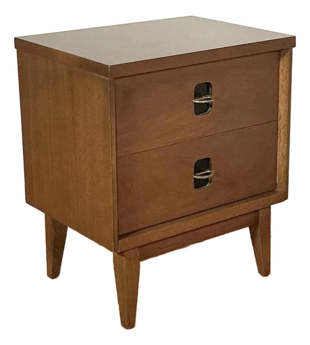 Mid 20th Century Modern Walnut Bassett Nightstand Brass + Black 2 Drawer (1 of 12)