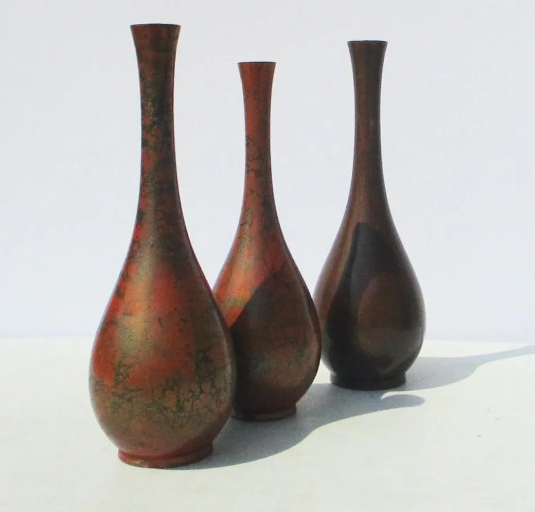 Japanese Bronze Vases -A Group of 3 - 8