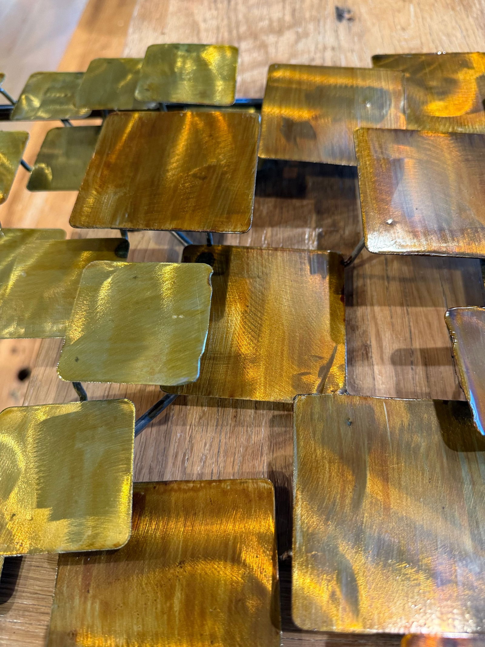 Mid 20th Century Curtis Jere Style Brutalist Geometric Metal Wall Sculpture Gold Maroon - 10