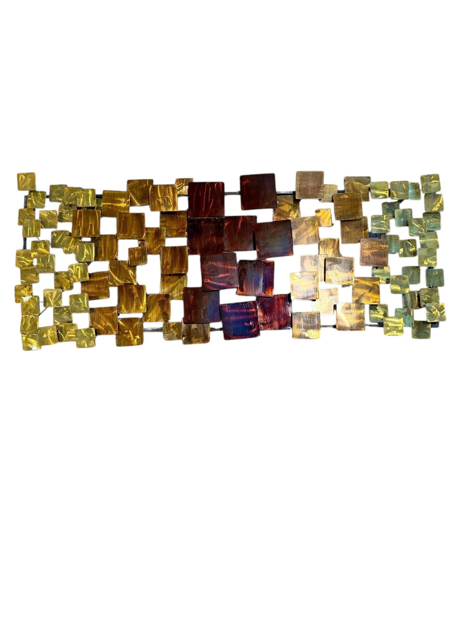 Mid 20th Century Curtis Jere Style Brutalist Geometric Metal Wall Sculpture Gold Maroon - 12