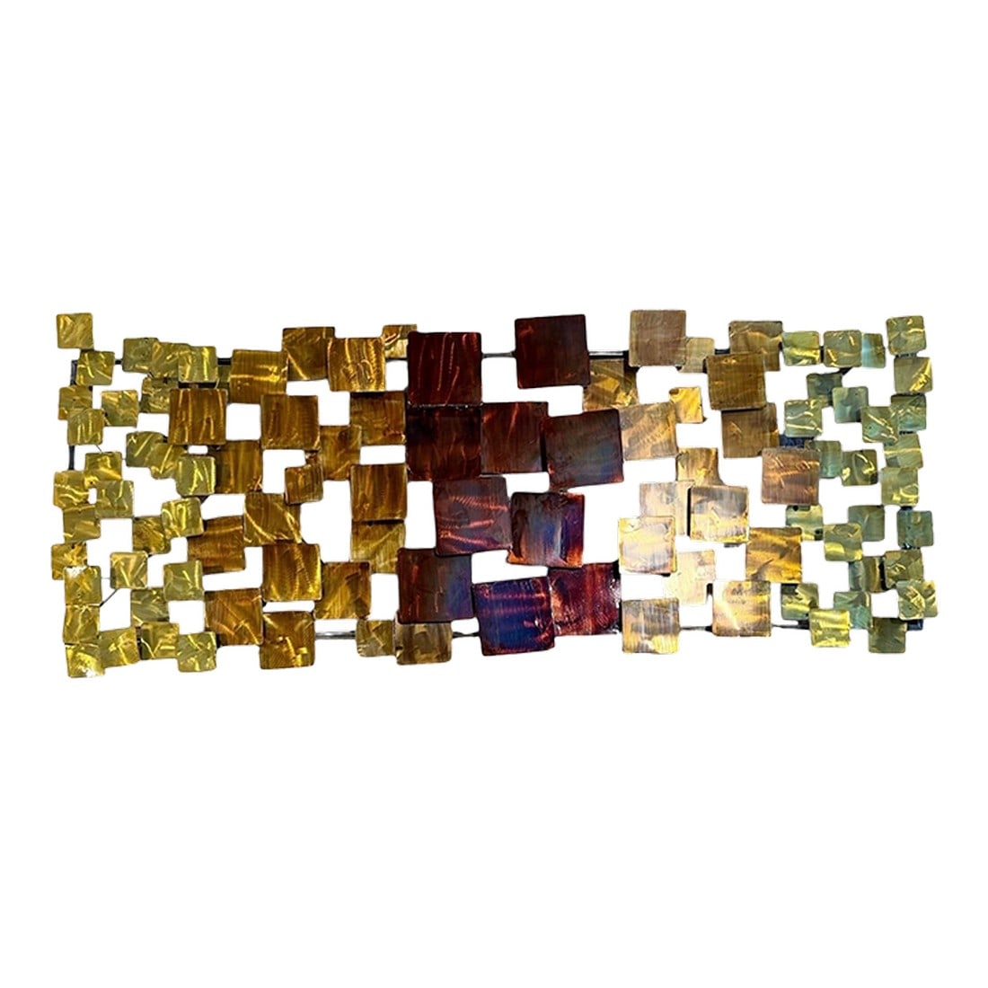 Mid 20th Century Curtis Jere Style Brutalist Geometric Metal Wall Sculpture Gold Maroon (1 of 12)