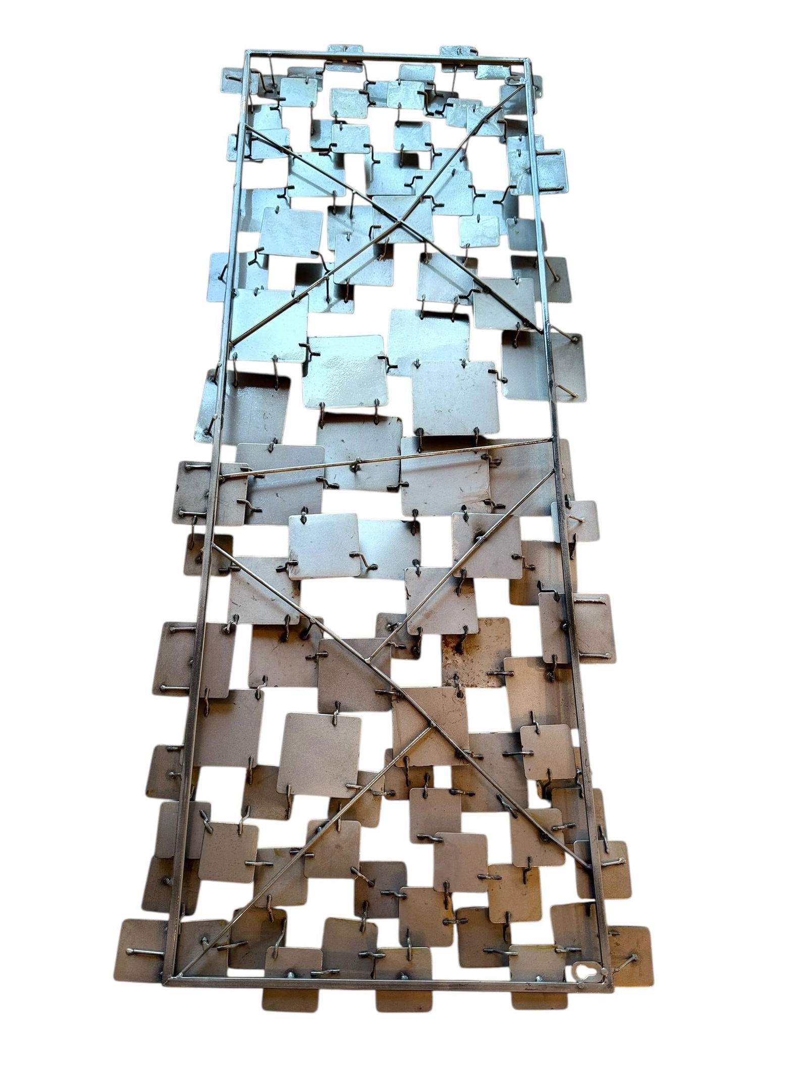 Mid 20th Century Curtis Jere Style Brutalist Geometric Metal Wall Sculpture Gold Maroon - 6