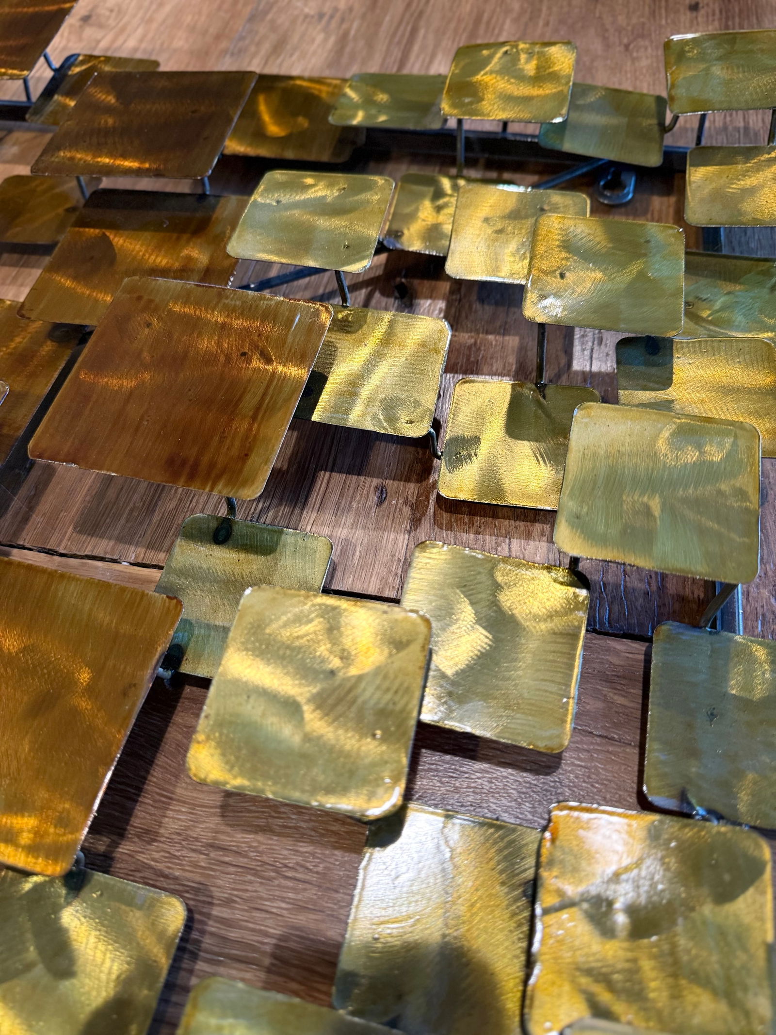 Mid 20th Century Curtis Jere Style Brutalist Geometric Metal Wall Sculpture Gold Maroon - 9