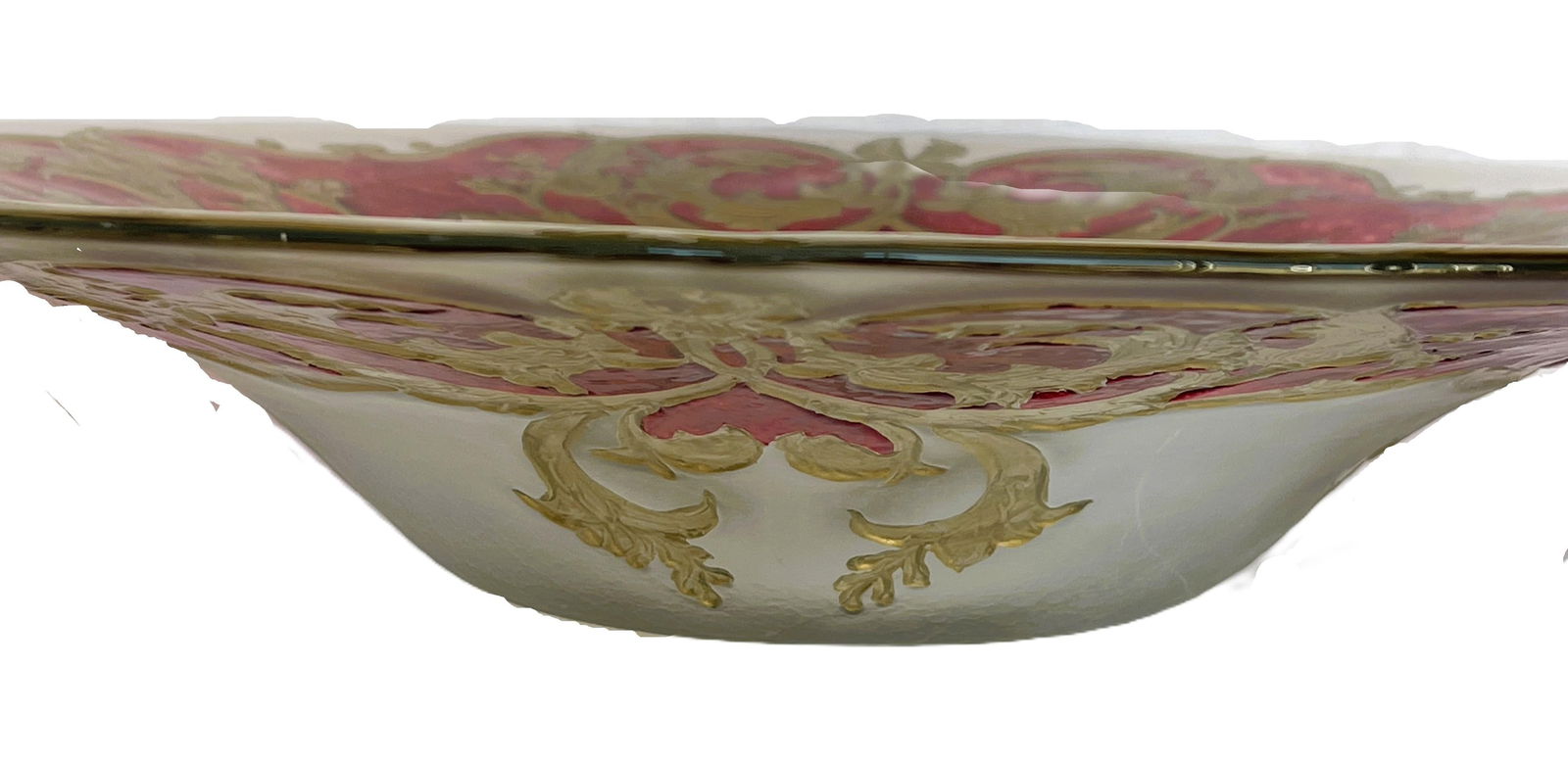 Murano Ruby-Red & Gold Decorated, Hand-Painted Glass, Extra Large Display / Serving Plate - 4