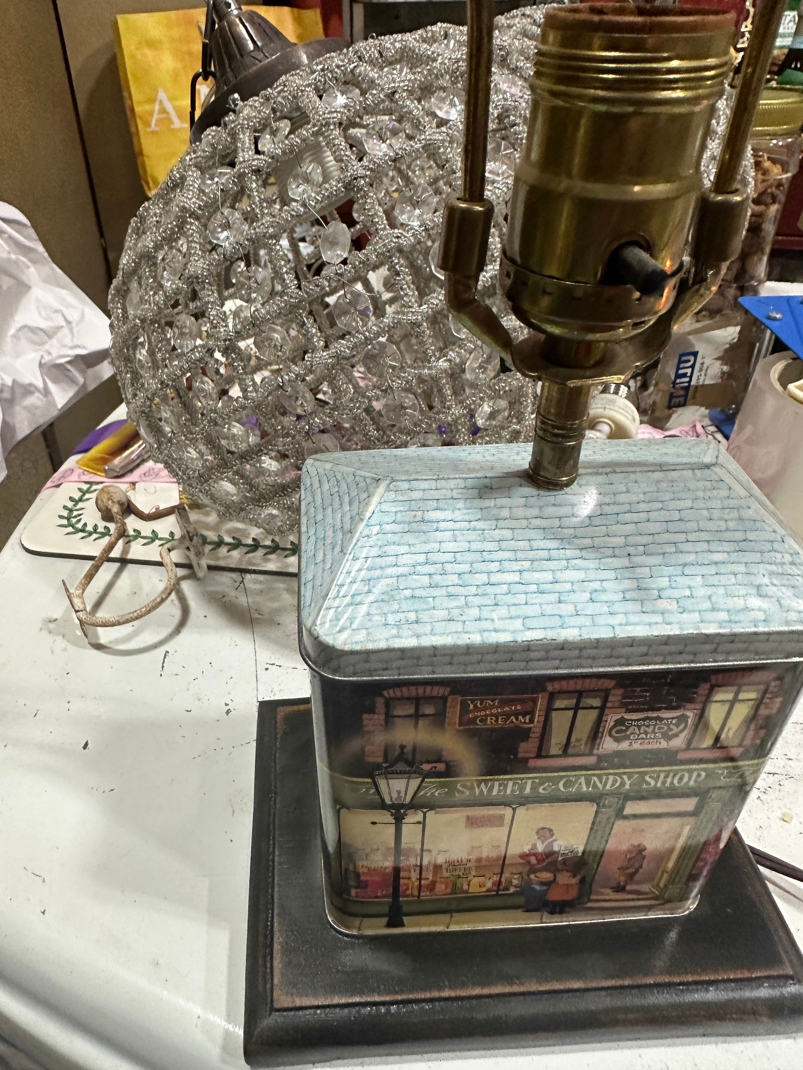 Vintage Small Tin Candy Shop Table Lamp - 2