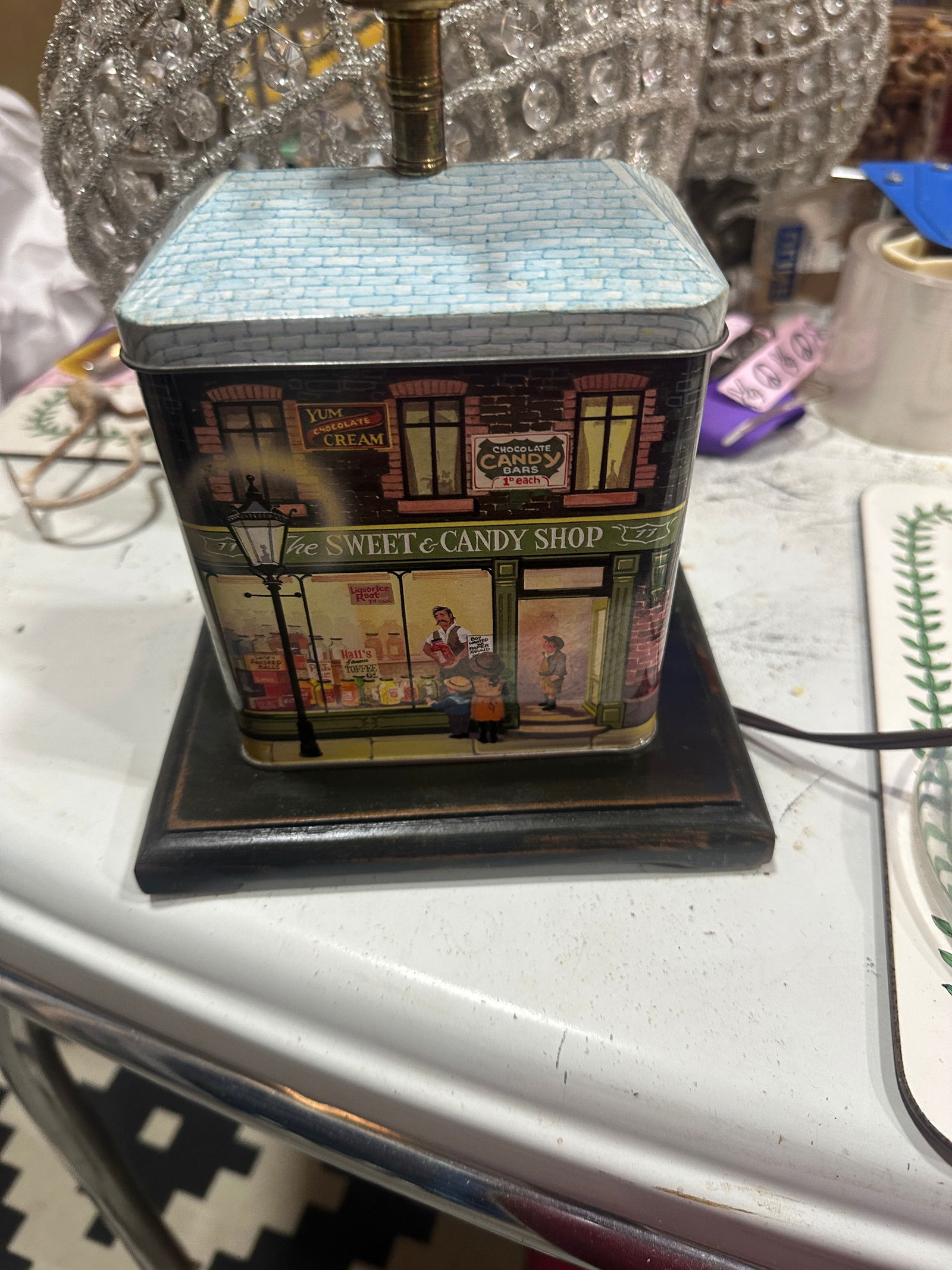 Vintage Small Tin Candy Shop Table Lamp - 3