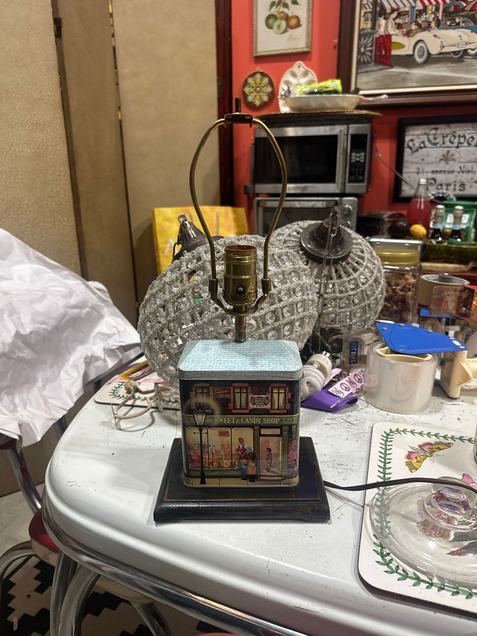 Vintage Small Tin Candy Shop Table Lamp - 4