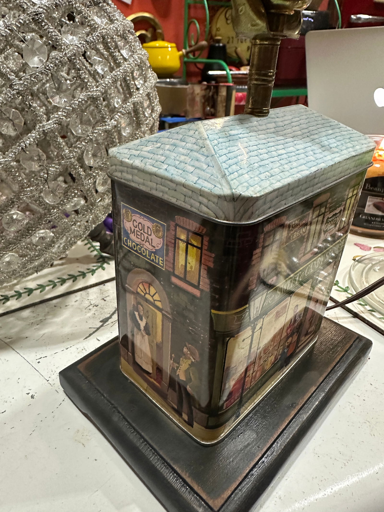 Vintage Small Tin Candy Shop Table Lamp - 5