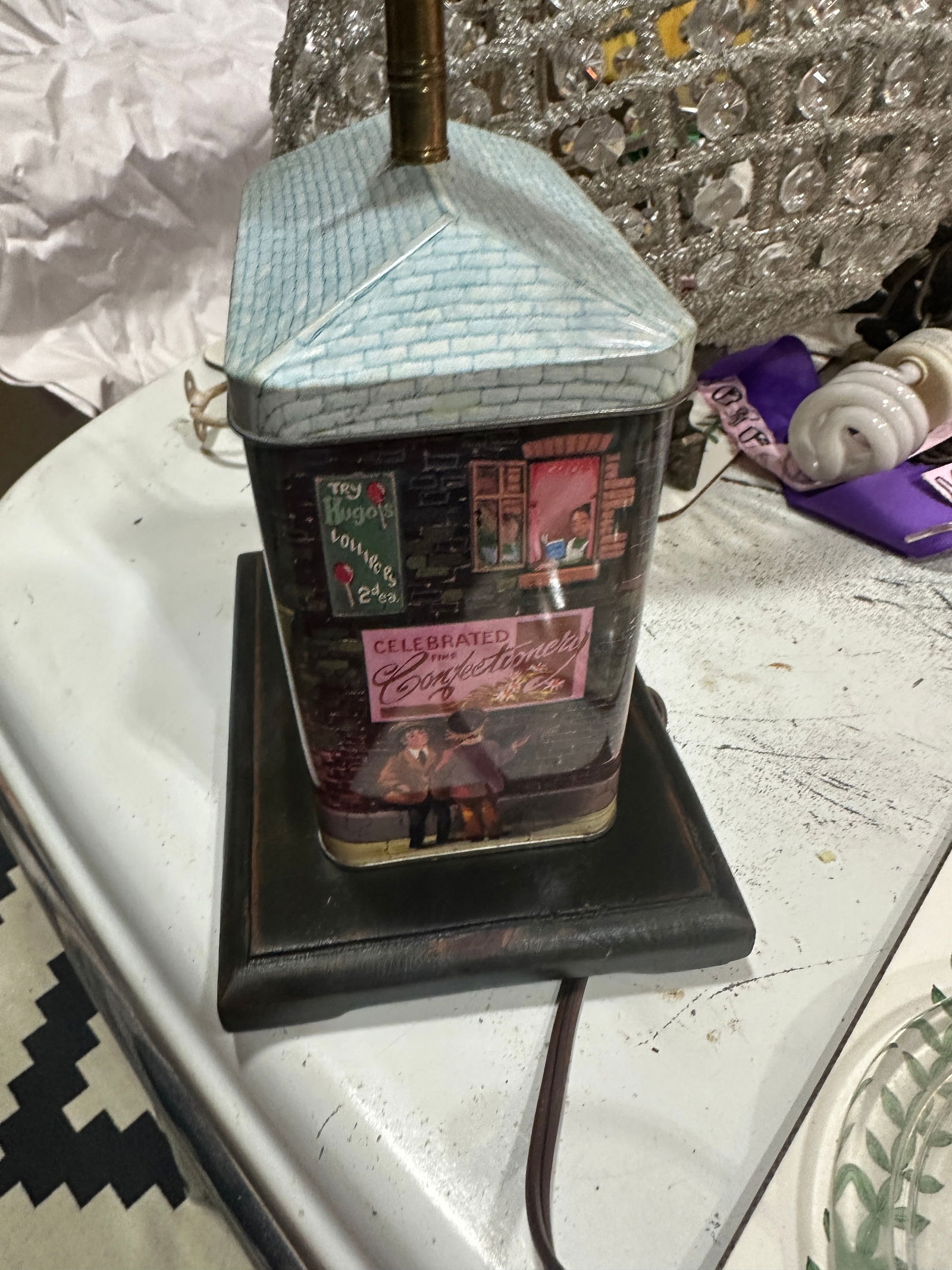 Vintage Small Tin Candy Shop Table Lamp - 6