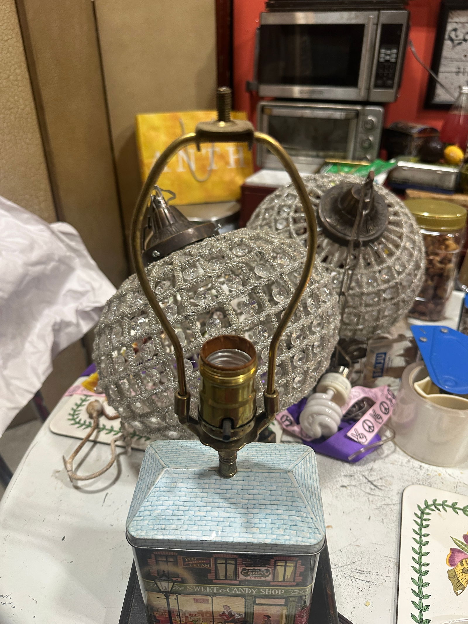 Vintage Small Tin Candy Shop Table Lamp - 8