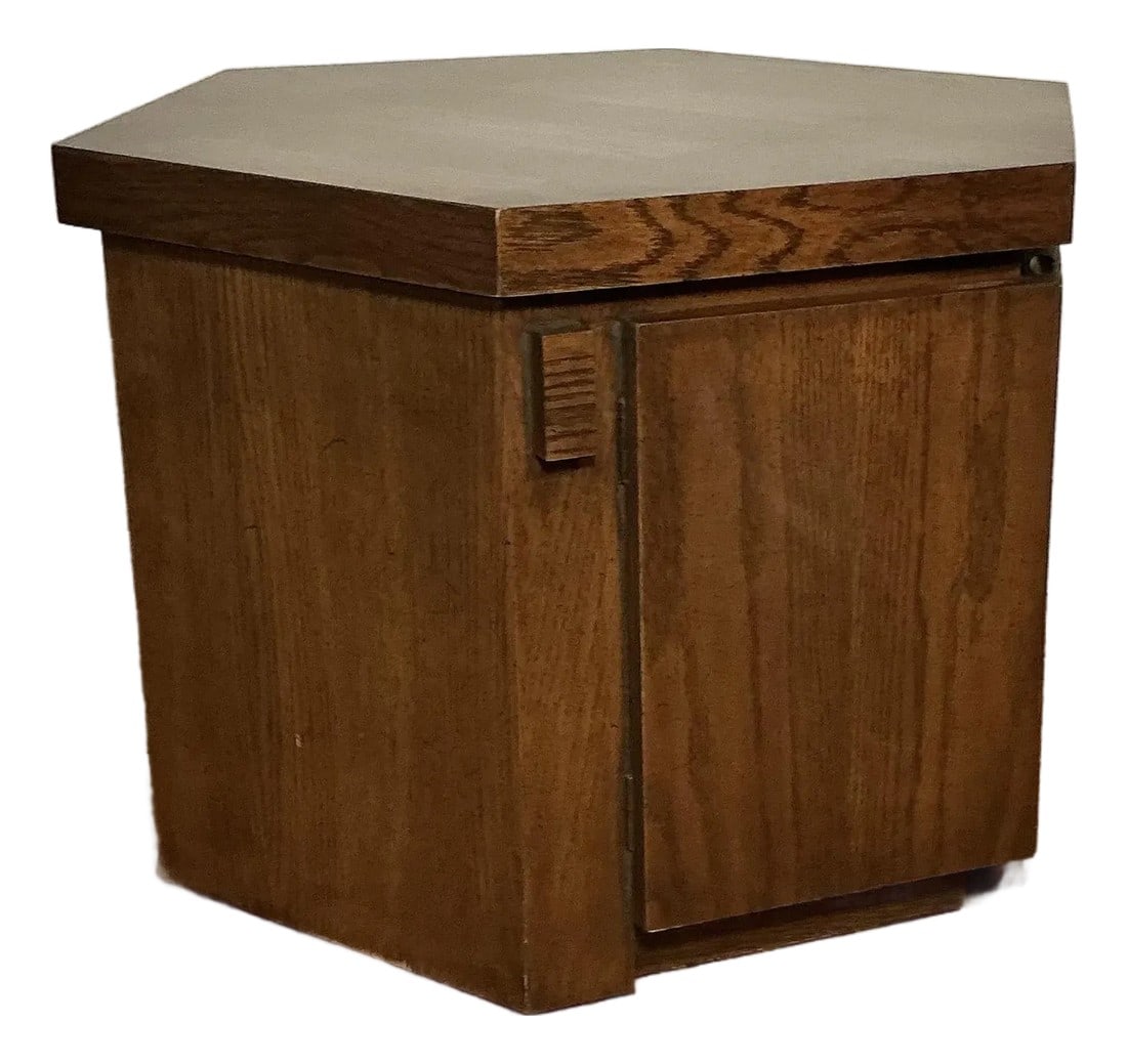 Lane Brutalist Mid Century Modern Hexagonal Cabinet End Table, 1970s (1 of 12)