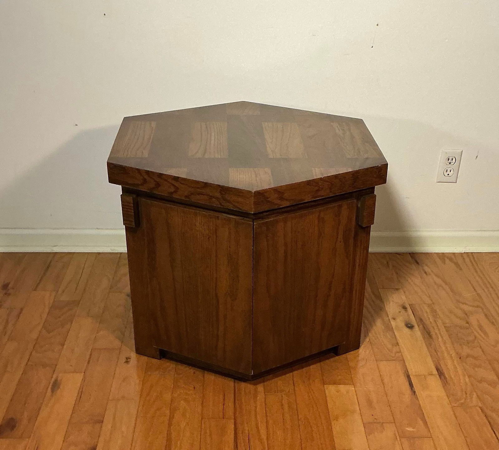 Lane Brutalist Mid Century Modern Hexagonal Cabinet End Table, 1970s - 2