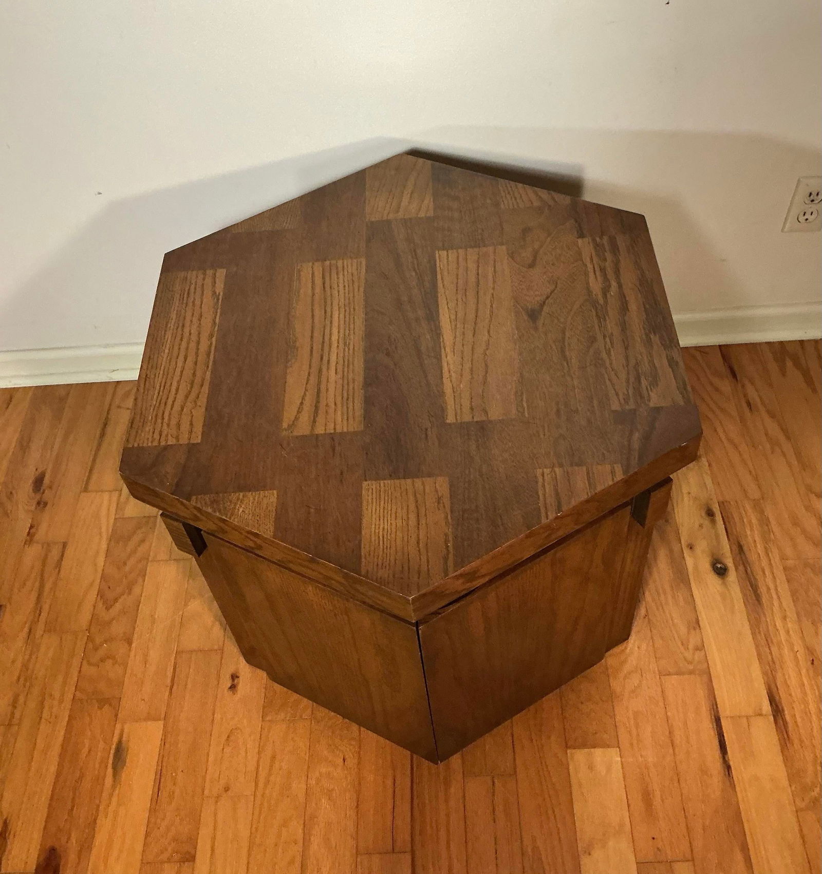 Lane Brutalist Mid Century Modern Hexagonal Cabinet End Table, 1970s - 8