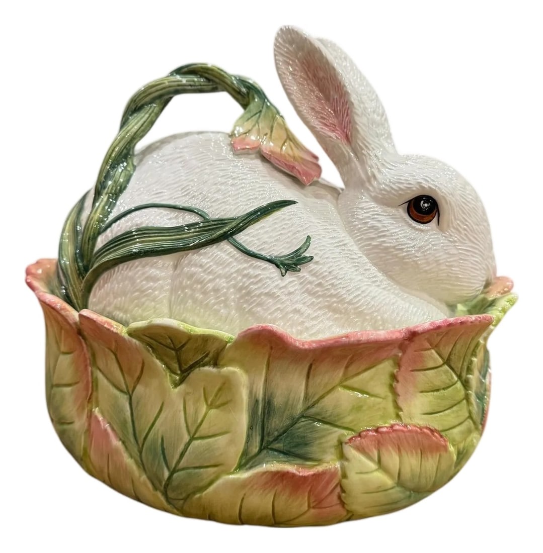 1990s Fitz & Floyd "Le Lapin" Large Oval Covered Vegetable Bowl (1 of 10)
