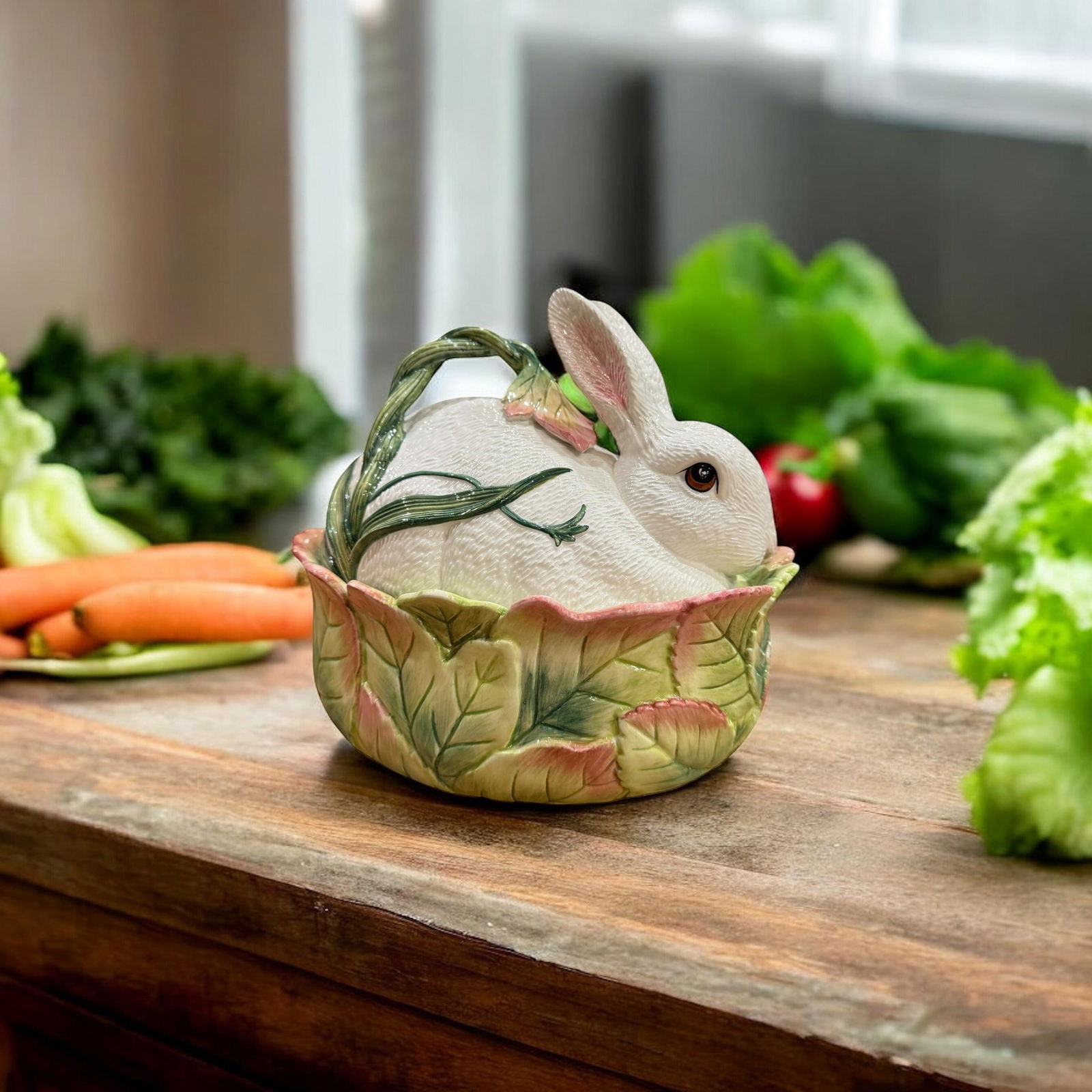 1990s Fitz & Floyd "Le Lapin" Large Oval Covered Vegetable Bowl - 4