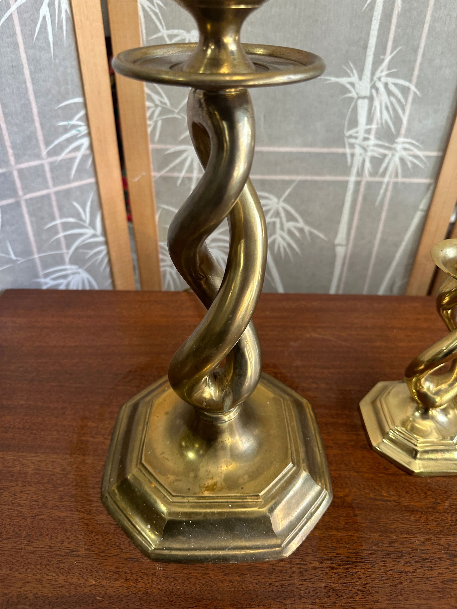 1970s Pair of Vintage Brass Spiral Table Lamps - 7