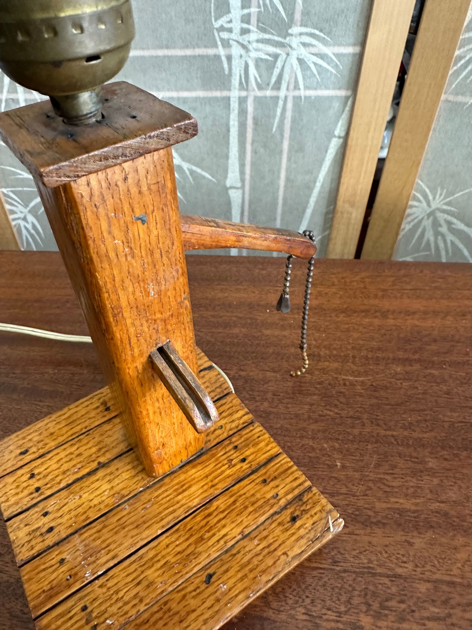 1970s Small Rustic Wooden Table Lamp - 3