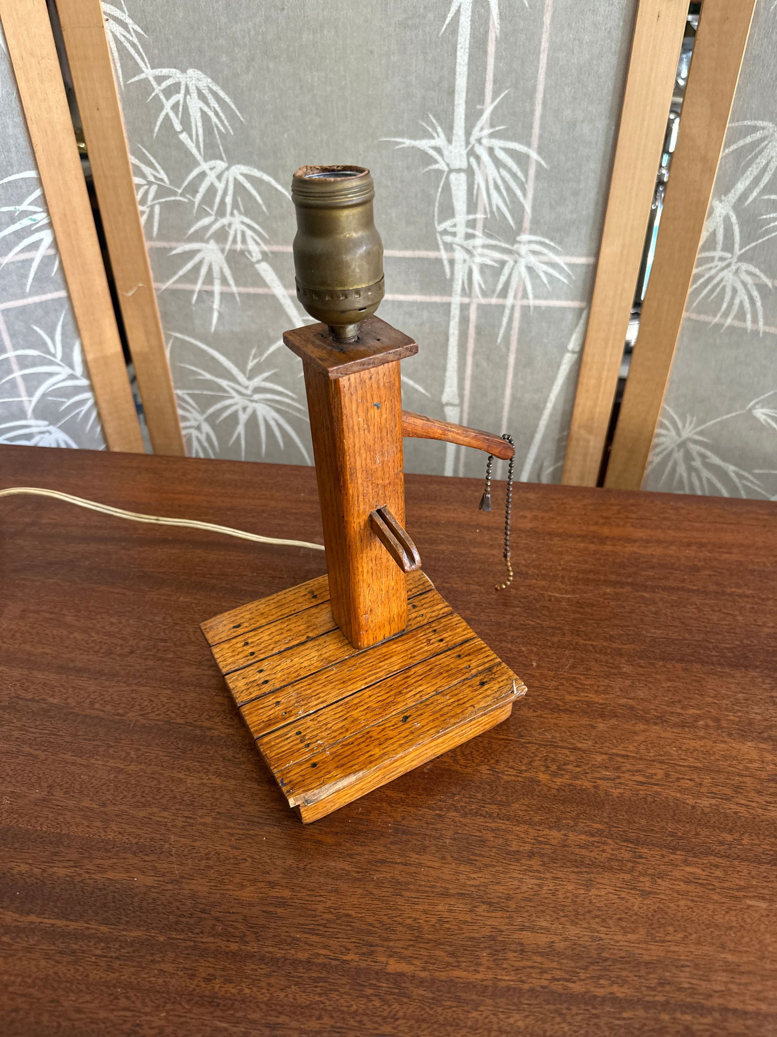 1970s Small Rustic Wooden Table Lamp - 8