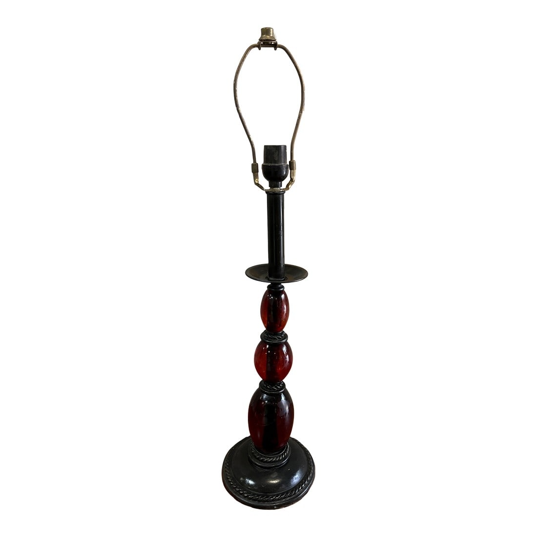 1970s Modern Amber Colored Glass Black Metal Table Lamp (1 of 7)