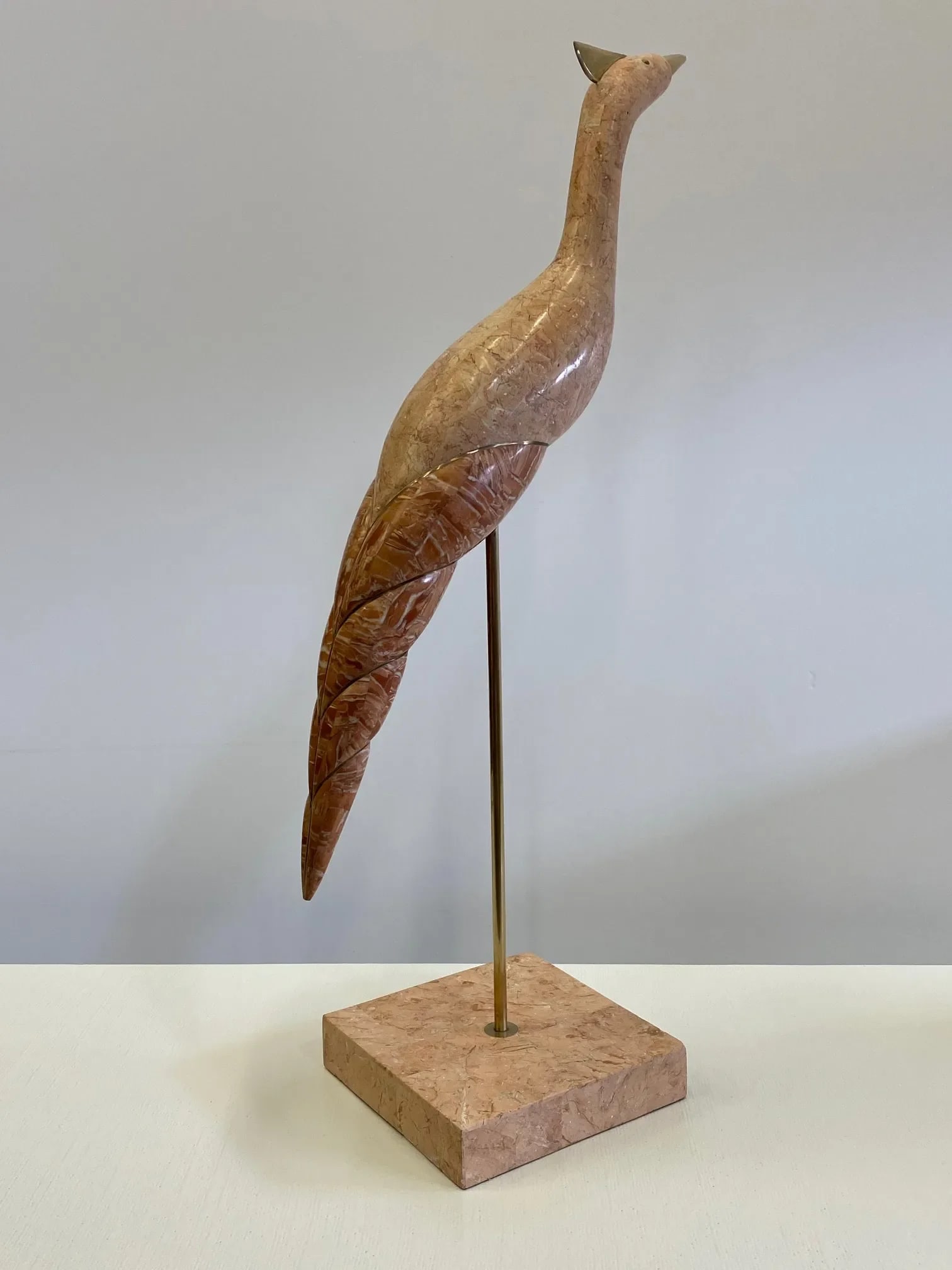 Tessellated Stone & Brass Bird Sculpture - 3