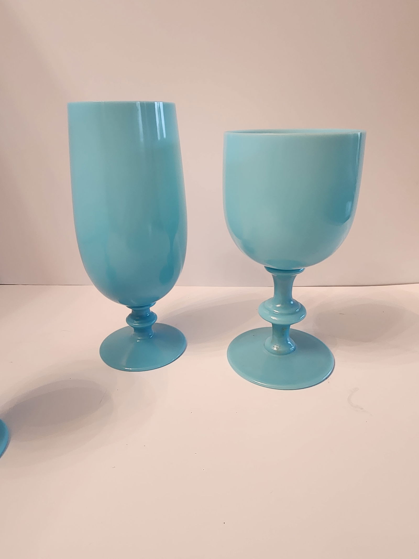 1930s Set of 3 Portieux Aqua Opaline French Glasses - 2