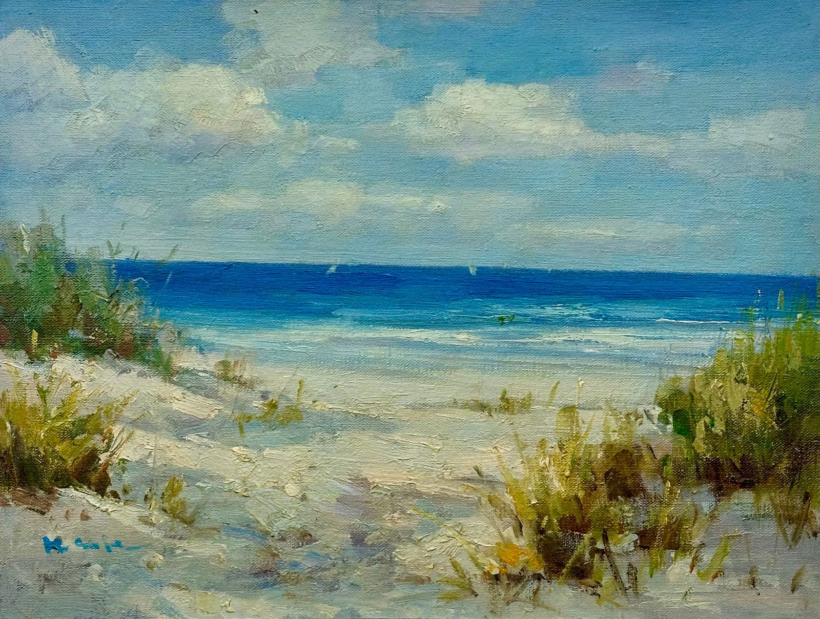 Contemporary Coastal Beach Seascape Oil Painting on Canvas, Unstretched, by H. Cole - 2