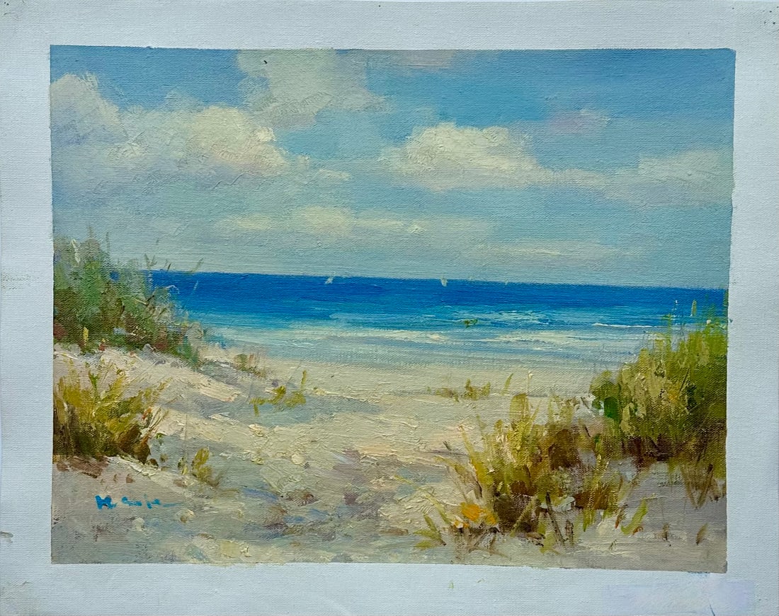 Contemporary Coastal Beach Seascape Oil Painting on Canvas, Unstretched, by H. Cole - 3