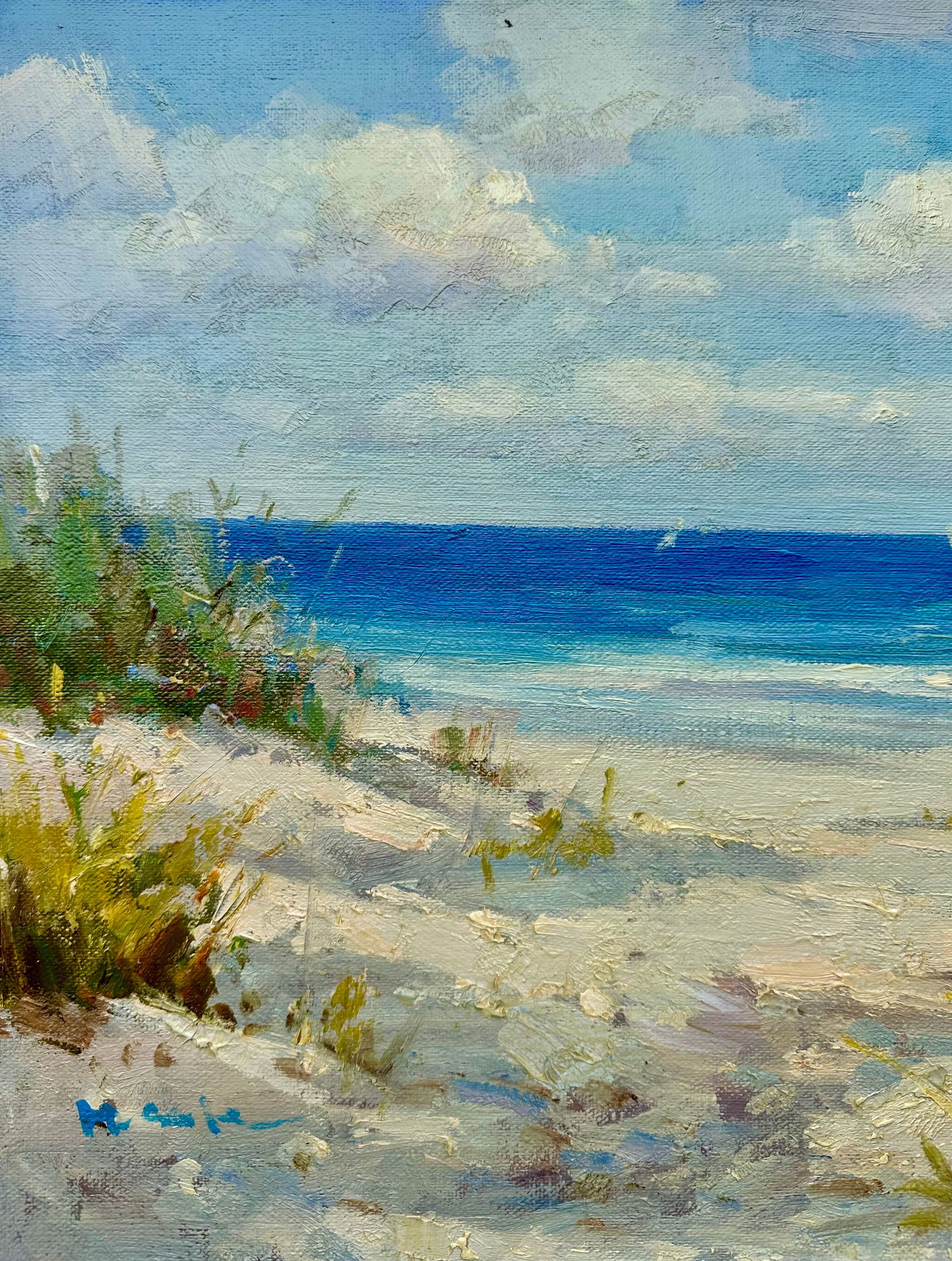 Contemporary Coastal Beach Seascape Oil Painting on Canvas, Unstretched, by H. Cole - 6