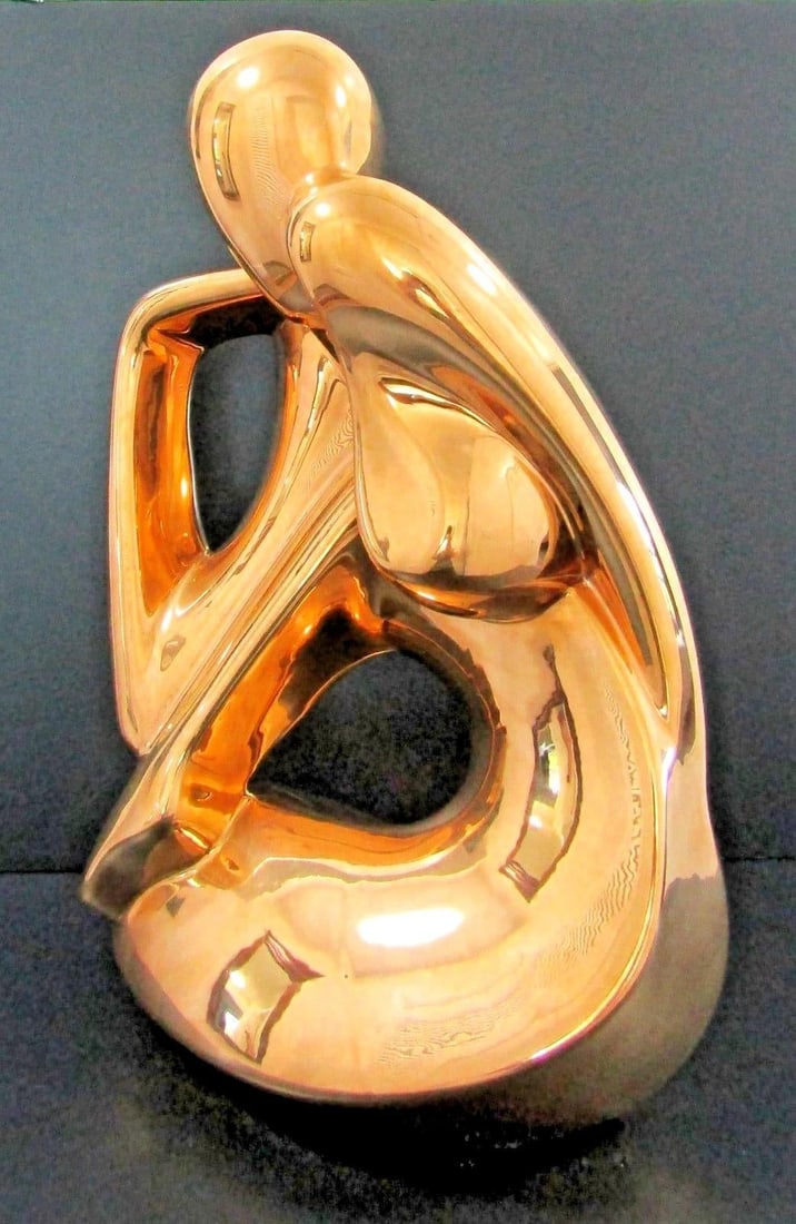 Rare Jaru 1970s 18k Gold Pottery Modernist Nude Woman Dancer Sculpture Signed 18.5" Tall - 10