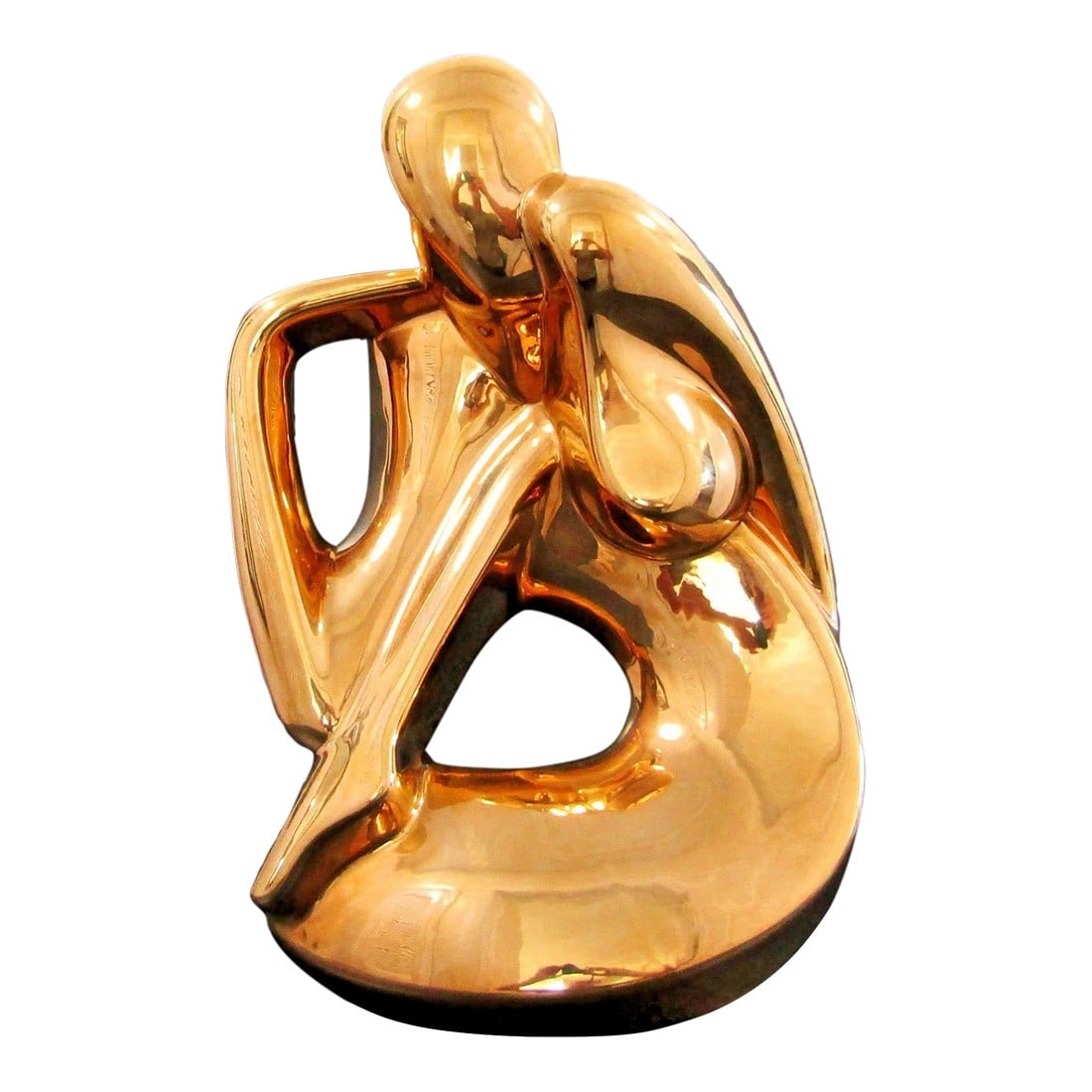 Rare Jaru 1970s 18k Gold Pottery Modernist Nude Woman Dancer Sculpture Signed 18.5" Tall: The product is a rare Jaru 1970s 18k gold pottery sculpture of a nude woman dancer, standing at 18.5 inches tall. This modernist piece was created by artist RH in California, USA. The sculpture is