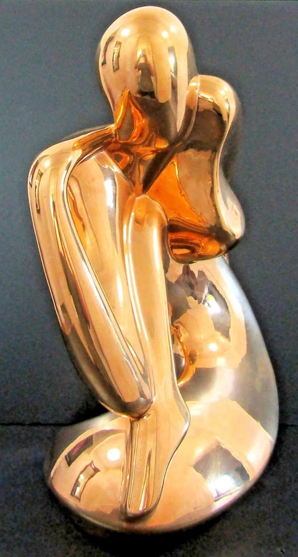 Rare Jaru 1970s 18k Gold Pottery Modernist Nude Woman Dancer Sculpture Signed 18.5" Tall - 3