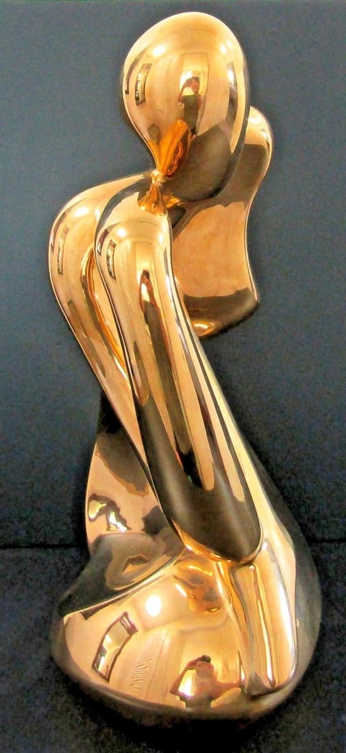 Rare Jaru 1970s 18k Gold Pottery Modernist Nude Woman Dancer Sculpture Signed 18.5" Tall - 4