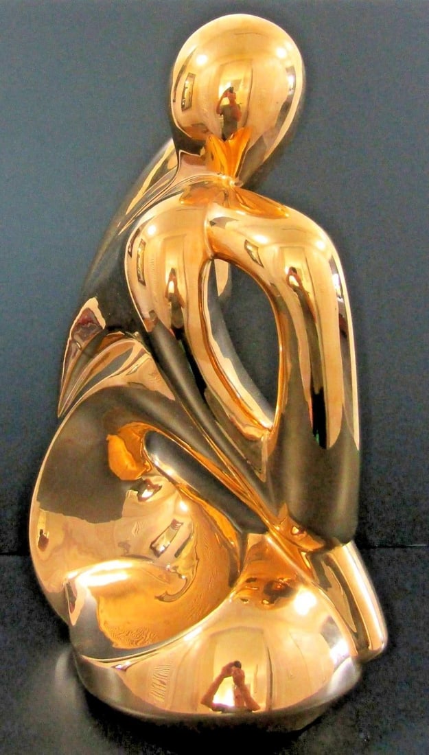 Rare Jaru 1970s 18k Gold Pottery Modernist Nude Woman Dancer Sculpture Signed 18.5" Tall - 5